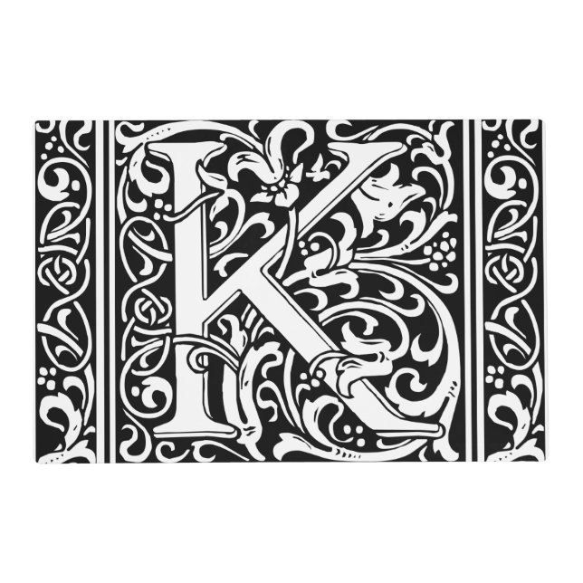 Letter K Medieval Monogram Art Nouveau Placemat (Front)