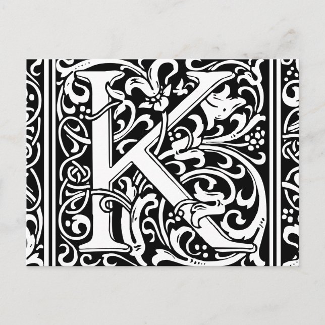 Letter K Medieval Monogram Art Nouveau Postcard (Front)