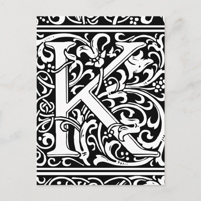 Letter K Medieval Monogram Art Nouveau Postcard (Front)