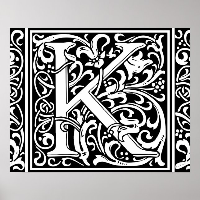 Letter K Medieval Monogram Art Nouveau Poster (Front)