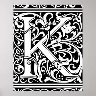 Letter K Medieval Monogram Art Nouveau Poster