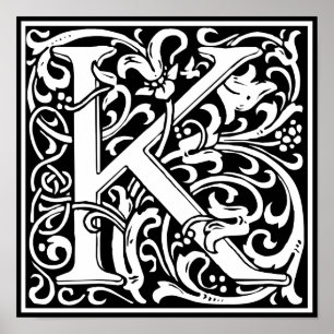 Letter K Medieval Monogram Art Nouveau Poster