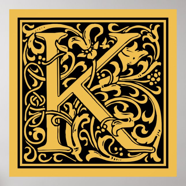 Letter K Medieval Monogram Art Nouveau Poster (Front)