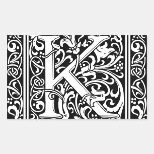 Letter K Medieval Monogram Art Nouveau Rectangular Sticker