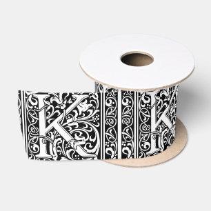 Letter K Medieval Monogram Art Nouveau Satin Ribbon