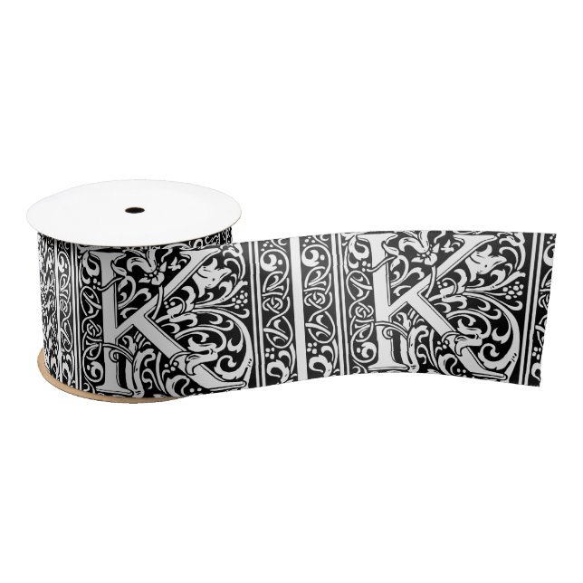 Letter K Medieval Monogram Art Nouveau Satin Ribbon (Spool)