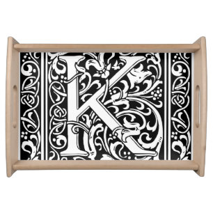 Letter K Medieval Monogram Art Nouveau Serving Tray