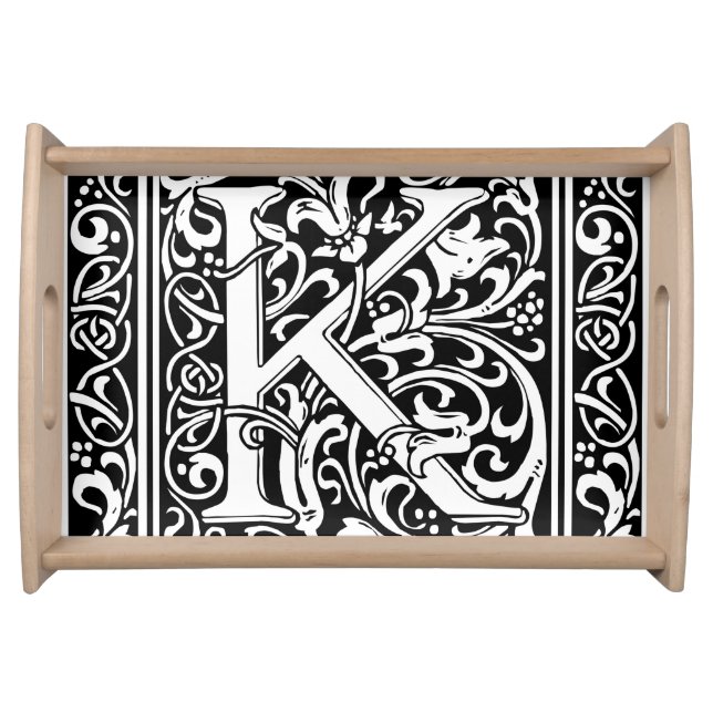 Letter K Medieval Monogram Art Nouveau Serving Tray (Front)
