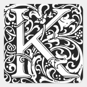 Letter K Medieval Monogram Art Nouveau Square Sticker
