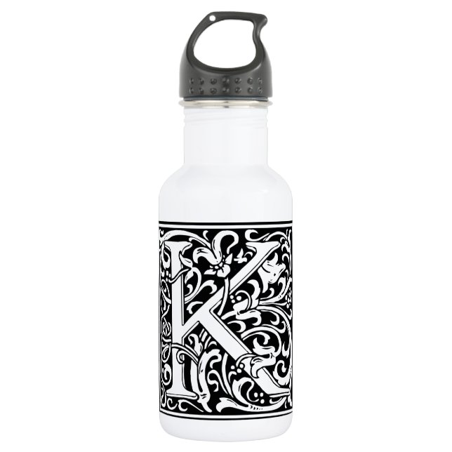 Letter K Medieval Monogram Art Nouveau Stainless Steel Water Bottle (Front)