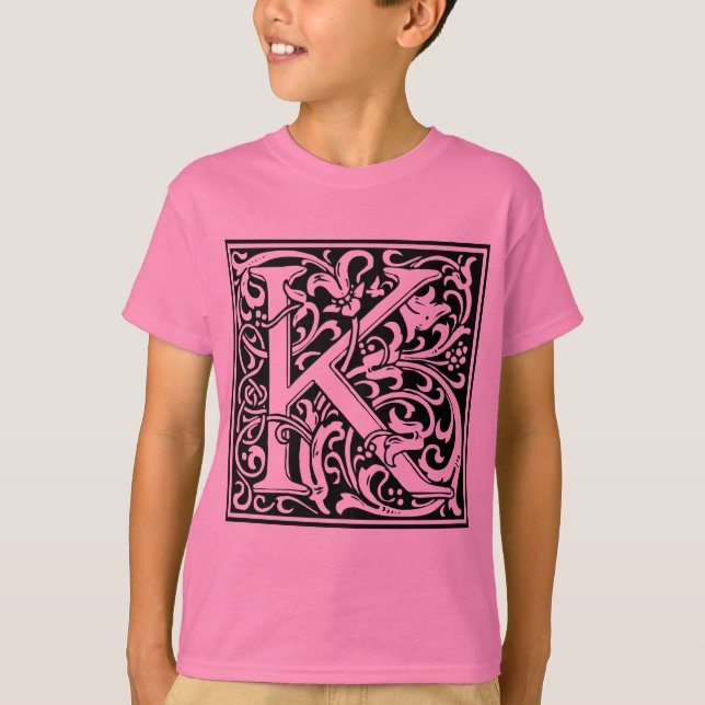 Letter K Medieval Monogram Art Nouveau T-Shirt (Front)
