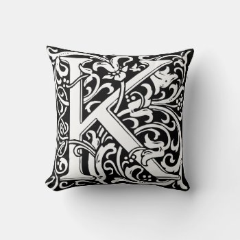 Letter K Medieval Monogram Art Nouveau Throw Pillow by antiqueart at Zazzle