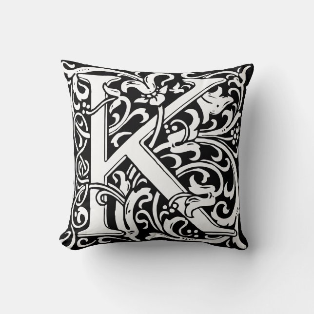 Letter K Medieval Monogram Art Nouveau Throw Pillow (Front)