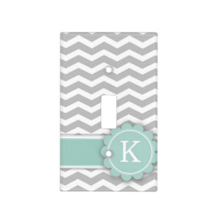 Letter K Mint Monogram Grey Chevron Light Switch Cover