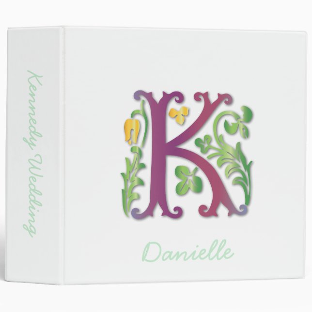 Letter K Monogram Fleur de lis 3 Ring Binder (Front/Spine)