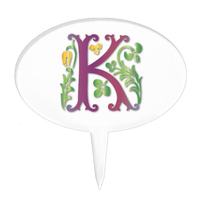 Letter K Monogram Fleur de lis Cake Topper (Front)