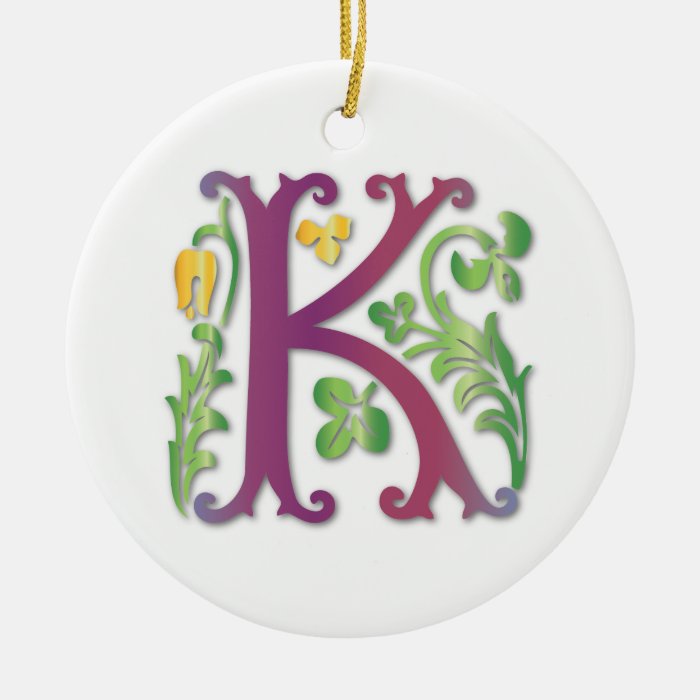 Letter K Monogram Fleur de lis Christmas Ornament