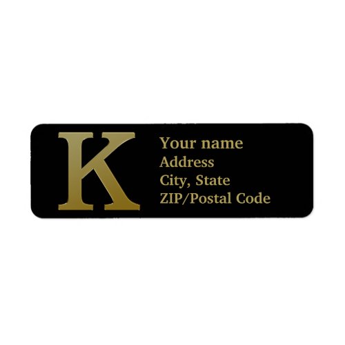 Letter K Monogram Gold Return Address Label