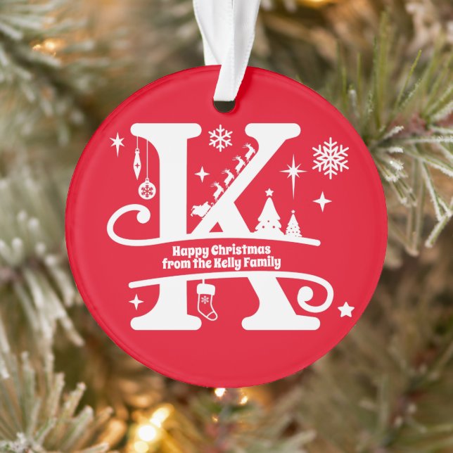 Letter K Monogram Initial Family Name Greeting   Ornament (Tree)