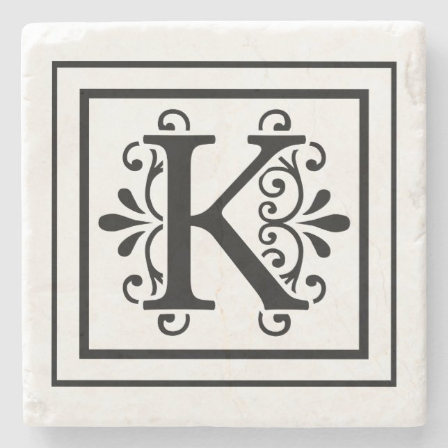 Letter K Monogram Stone Coasters (Front)