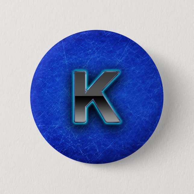 Letter K - neon blue edition Button (Front)