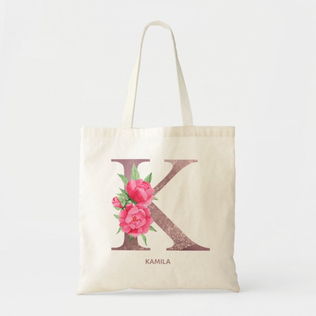 Letter K Personalized name monogram bridesmaid  Tote Bag (Front)