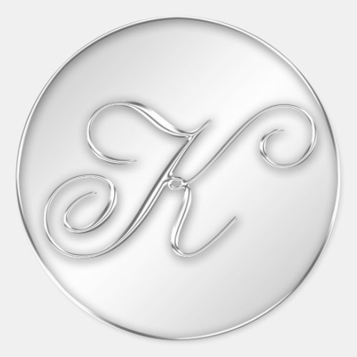 Letter K script initial faux silver monogram favor Classic Round Sticker