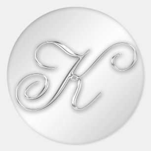 Letter K script initial faux silver monogram favor Classic Round Sticker