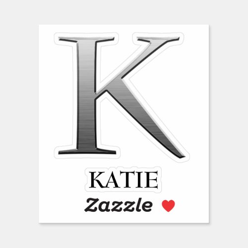 Letter k Two_Tone Silver Gray and Name Sticker