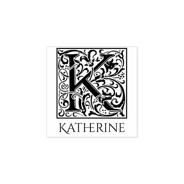 Letter K Vintage First Letter Personalized Rubber Stamp (Imprint)