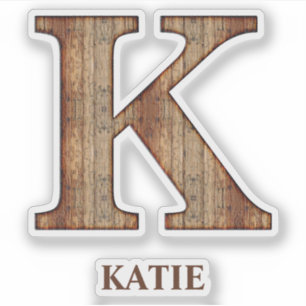 Letter K wood texture with custom name Sticker