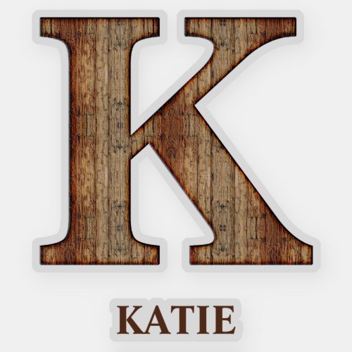 Letter K wood texture with custom name Sticker