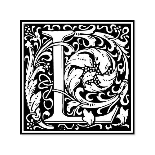 Letter L art nouveau black and white Tile Self_inking Stamp