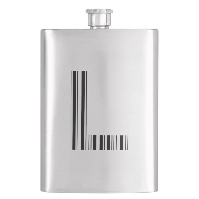 LETTER L BAR CODE First Initial Barcode Pattern Hip Flask (Front)