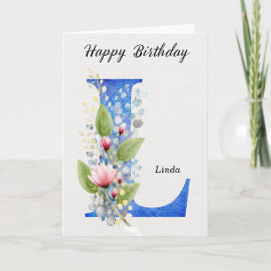 Letter L Birthday Custom Name Her Blue Monogram Card