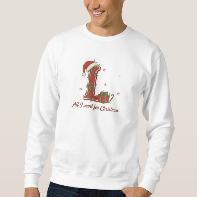 Letter L Christmas Monogram Design Sweatshirt (Front)