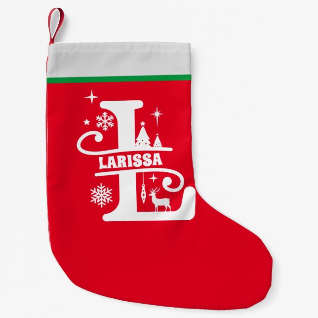 Letter L Christmas Monogram Initial Name Red White Small Christmas Stocking (Front)