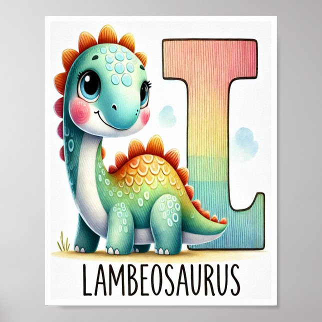 Letter L, Dinosaur Alphabet Watercolor Poster (Front)