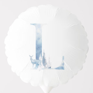Letter L Dusty Blue Winter Forest Monogram Initial Balloon