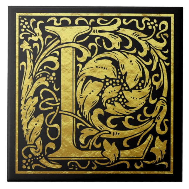 Letter L First Letter Faux Gold Ceramic Tile (Front)