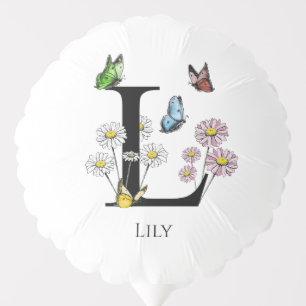 Letter L Floral Butterfly Monogram Initial Balloon