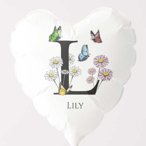 Letter L Floral Butterfly Monogram Initial  Balloon