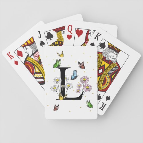 Letter L Floral Butterfly Monogram Initial  Poker Cards