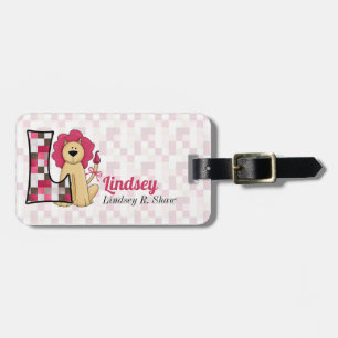 Letter L for Lion in Pink and Brown for Girls Luggage Tag