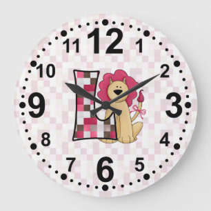 Letter L for Lion in Shades of Pink Patchwork Large Clock