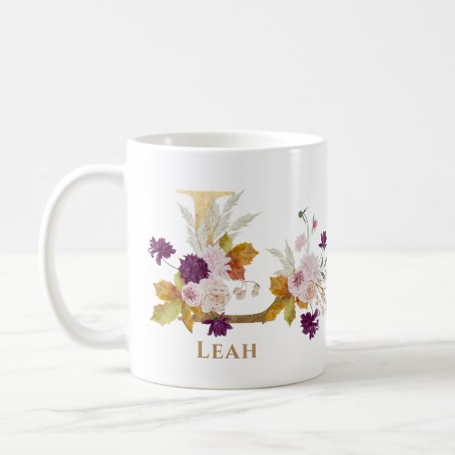 Letter L _ Gold Floral Name sister coworker friend Coffee Mug