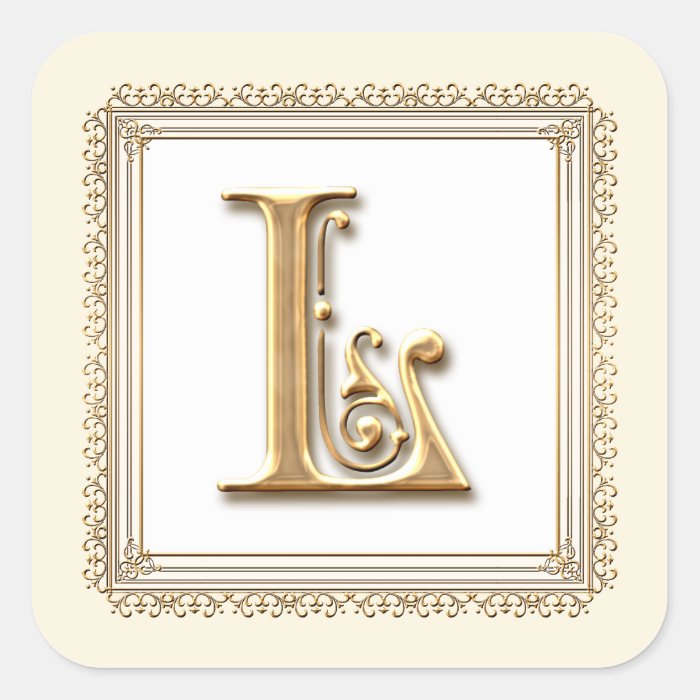 Letter L   Gold & Lace Classic Formal Wedding Seal Square Stickers