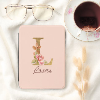 Letter L Gold Monogram Blush Pink Roses Kindle Cover