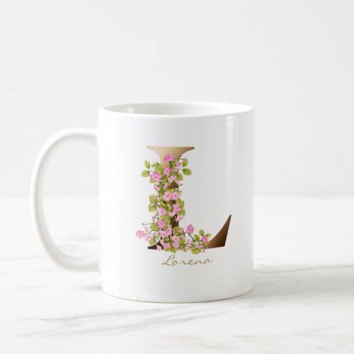 Letter L Gold Monogram  Pink Cherry Blossoms Coffee Mug