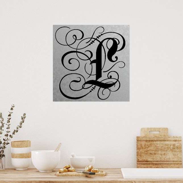 Letter L, Gothic Monogram Black Poster | Zazzle